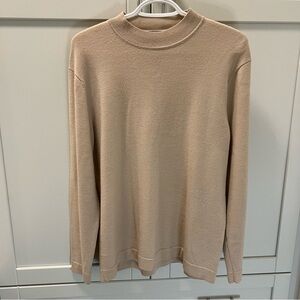 BRITCHES Merino Wool Blend Knit Tan Crew Neck Sweater w/ Ribbed Neckline | Sz M
